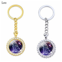 Load image into Gallery viewer, Constellation Glass Rhinestone Keychain Pendant Silver/Gold Plated Zodiac