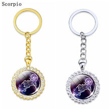 Load image into Gallery viewer, Constellation Glass Rhinestone Keychain Pendant Silver/Gold Plated Zodiac