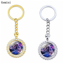 Load image into Gallery viewer, Constellation Glass Rhinestone Keychain Pendant Silver/Gold Plated Zodiac