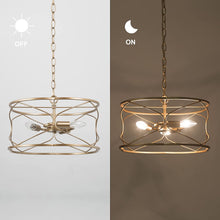 Load image into Gallery viewer, Gold Chandelier, 3-Light Drum Chandelier Light Fixture, Foyer Hanging Pendant Light for Kitchen Island, Entryway, Dining Room & Living Room, 15.5’’ L X 15.5’’ W X 9.5’’ H