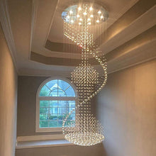 Load image into Gallery viewer, Spiral Crystal Chandelier, Luxury Foyer Chandeliers with K9 Rain Drop Crystals, Flush Mount Ceiling Light for Foyer Entryway High Ceiling Staircase, D 32" X H 86.6"