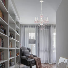 Load image into Gallery viewer, White Chandelier Pink Acrylic Crystal Chandeliers 5 Light Candle Style