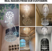 Load image into Gallery viewer, Spiral Crystal Chandelier, Luxury Foyer Chandeliers with K9 Rain Drop Crystals, Flush Mount Ceiling Light for Foyer Entryway High Ceiling Staircase, D 32" X H 86.6"