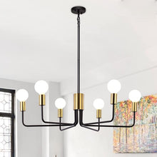 Load image into Gallery viewer, Farmhouse Chandelier Light Fixture 6-Light Black and Gold Chandeliers Hanging Adjustable 30In