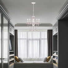 Load image into Gallery viewer, White Chandelier Pink Acrylic Crystal Chandeliers 5 Light Candle Style