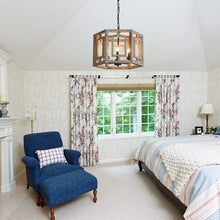 Load image into Gallery viewer, Vintage 6-Light Wood Chandelier Rustic Farmhouse Pendant Light