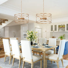 Load image into Gallery viewer, Gold Chandelier, 3-Light Drum Chandelier Light Fixture, Foyer Hanging Pendant Light for Kitchen Island, Entryway, Dining Room & Living Room, 15.5’’ L X 15.5’’ W X 9.5’’ H