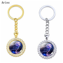Load image into Gallery viewer, Constellation Glass Rhinestone Keychain Pendant Silver/Gold Plated Zodiac