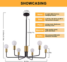 Load image into Gallery viewer, Farmhouse Chandelier Light Fixture 6-Light Black and Gold Chandeliers Hanging Adjustable 30In