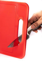 Load image into Gallery viewer, 4-In-1 Plastic Cutting Board with Defrosting Tray, Knife Sharpener, and Garlic Press