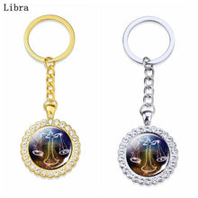 Load image into Gallery viewer, Constellation Glass Rhinestone Keychain Pendant Silver/Gold Plated Zodiac