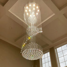 Load image into Gallery viewer, Spiral Crystal Chandelier, Luxury Foyer Chandeliers with K9 Rain Drop Crystals, Flush Mount Ceiling Light for Foyer Entryway High Ceiling Staircase, D 32" X H 86.6"