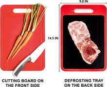Load image into Gallery viewer, 4-In-1 Plastic Cutting Board with Defrosting Tray, Knife Sharpener, and Garlic Press