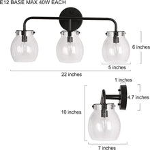 Load image into Gallery viewer, Modern Bathroom Light Fixtures, Black Bathroom Vanity Lights over Mirror, 3 Light Vanity Lighting with Seeded Glass Shade