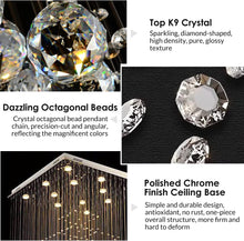 Load image into Gallery viewer, Spiral Crystal Chandelier, Luxury Foyer Chandeliers with K9 Rain Drop Crystals, Flush Mount Ceiling Light for Foyer Entryway High Ceiling Staircase, D 32" X H 86.6"