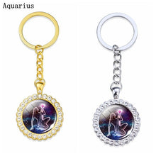 Load image into Gallery viewer, Constellation Glass Rhinestone Keychain Pendant Silver/Gold Plated Zodiac