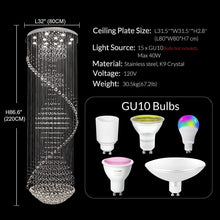 Load image into Gallery viewer, Spiral Crystal Chandelier, Luxury Foyer Chandeliers with K9 Rain Drop Crystals, Flush Mount Ceiling Light for Foyer Entryway High Ceiling Staircase, D 32" X H 86.6"