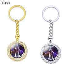 Load image into Gallery viewer, Constellation Glass Rhinestone Keychain Pendant Silver/Gold Plated Zodiac