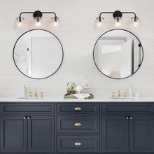 Load image into Gallery viewer, Modern Bathroom Light Fixtures, Black Bathroom Vanity Lights over Mirror, 3 Light Vanity Lighting with Seeded Glass Shade
