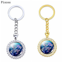 Load image into Gallery viewer, Constellation Glass  Rhinestone Keychain Pendant Silver/Gold Plated Zodiac 
