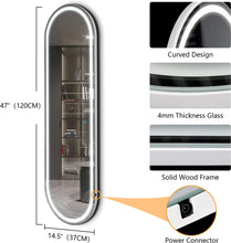 Load image into Gallery viewer, Smart Touch Oval LED Lights, 47&quot;X14.5&quot; Full Body Lighted, Wall Mounted/Over the Door Arched, Hanging Mirror 
