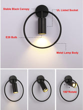 Load image into Gallery viewer, Lighting Mid Century Wall Sconces Circular Bedroom Light Fixture (Black, 2 Pack)
