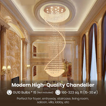 Load image into Gallery viewer, Spiral Crystal Chandelier, Luxury Foyer Chandeliers with K9 Rain Drop Crystals, Flush Mount Ceiling Light for Foyer Entryway High Ceiling Staircase, D 32&quot; X H 86.6&quot;

