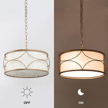 Load image into Gallery viewer, Gold Drum Chandelier, 3-Light Modern Pendant Lighting Fixture for Dining Room, Bedroom, Kitchen, Bathroom, Living Room
