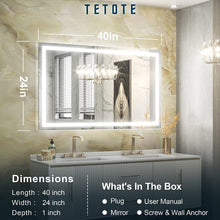 Load image into Gallery viewer, Dimmable LED 40 X 24&quot; White/Warm/Natural Lighted Mirror,Cri90,Ip54 
