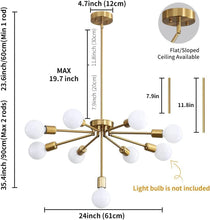 Load image into Gallery viewer, 9-Light Gold Sputnik Pendant Deformable Hanging Chandeliers light Fixture
