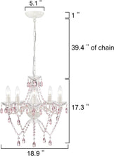 Load image into Gallery viewer, White Chandelier Pink Acrylic Crystal Chandeliers 5 Light Candle Style
