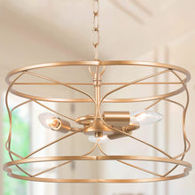 Load image into Gallery viewer, Gold Chandelier, 3-Light Drum Chandelier Light Fixture, Foyer Hanging Pendant Light for Kitchen Island, Entryway, Dining Room &amp; Living Room, 15.5’’ L X 15.5’’ W X 9.5’’ H
