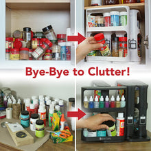 Load image into Gallery viewer, (White) | Pull-And-Rotate Spice Rack Organizer | 2 Double-Decker Shelves | Modular Design | Non-Skid Base | Stores Prescriptions, Essential Oils | 10.8&quot;H X 5.75&quot;W X 10.8&quot;D
