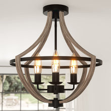 Load image into Gallery viewer,  Farmhouse 4-Light Rustic Flush Mount Faux Wood Ceiling Light 
