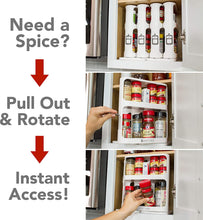Load image into Gallery viewer, (White) | Pull-And-Rotate Spice Rack Organizer | 2 Double-Decker Shelves | Modular Design | Non-Skid Base | Stores Prescriptions, Essential Oils | 10.8&quot;H X 5.75&quot;W X 10.8&quot;D

