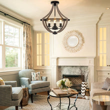 Load image into Gallery viewer,  Farmhouse 4-Light Rustic Flush Mount Faux Wood Ceiling Light 
