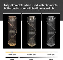 Load image into Gallery viewer, Spiral Crystal Chandelier, Luxury Foyer Chandeliers with K9 Rain Drop Crystals, Flush Mount Ceiling Light for Foyer Entryway High Ceiling Staircase, D 32&quot; X H 86.6&quot;
