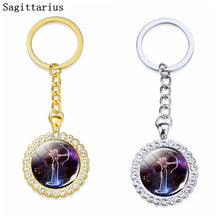 Load image into Gallery viewer, Constellation Glass  Rhinestone Keychain Pendant Silver/Gold Plated Zodiac 
