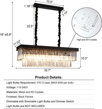 Load image into Gallery viewer, Crystal Rectangular Pendant Light Fixture L33” 
