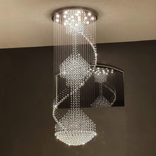 Load image into Gallery viewer, Spiral Crystal Chandelier, Luxury Foyer Chandeliers with K9 Rain Drop Crystals, Flush Mount Ceiling Light for Foyer Entryway High Ceiling Staircase, D 32&quot; X H 86.6&quot;
