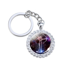 Load image into Gallery viewer, Constellation Glass  Rhinestone Keychain Pendant Silver/Gold Plated Zodiac 
