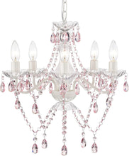 Load image into Gallery viewer, White Chandelier Pink Acrylic Crystal Chandeliers 5 Light Candle Style
