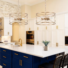 Load image into Gallery viewer, Gold Chandelier, 3-Light Drum Chandelier Light Fixture, Foyer Hanging Pendant Light for Kitchen Island, Entryway, Dining Room &amp; Living Room, 15.5’’ L X 15.5’’ W X 9.5’’ H

