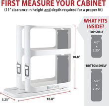 Load image into Gallery viewer, (White) | Pull-And-Rotate Spice Rack Organizer | 2 Double-Decker Shelves | Modular Design | Non-Skid Base | Stores Prescriptions, Essential Oils | 10.8&quot;H X 5.75&quot;W X 10.8&quot;D
