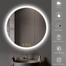 Load image into Gallery viewer, Dimmable 24 Inch round Circle Backlit Illuminated  Anti-Fog 3 LED Color mirror
